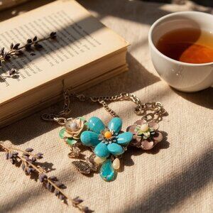 Whimsical Chunky Butterfly & Flower Necklace 90's  Y2K Hippie Love Whimsigoth